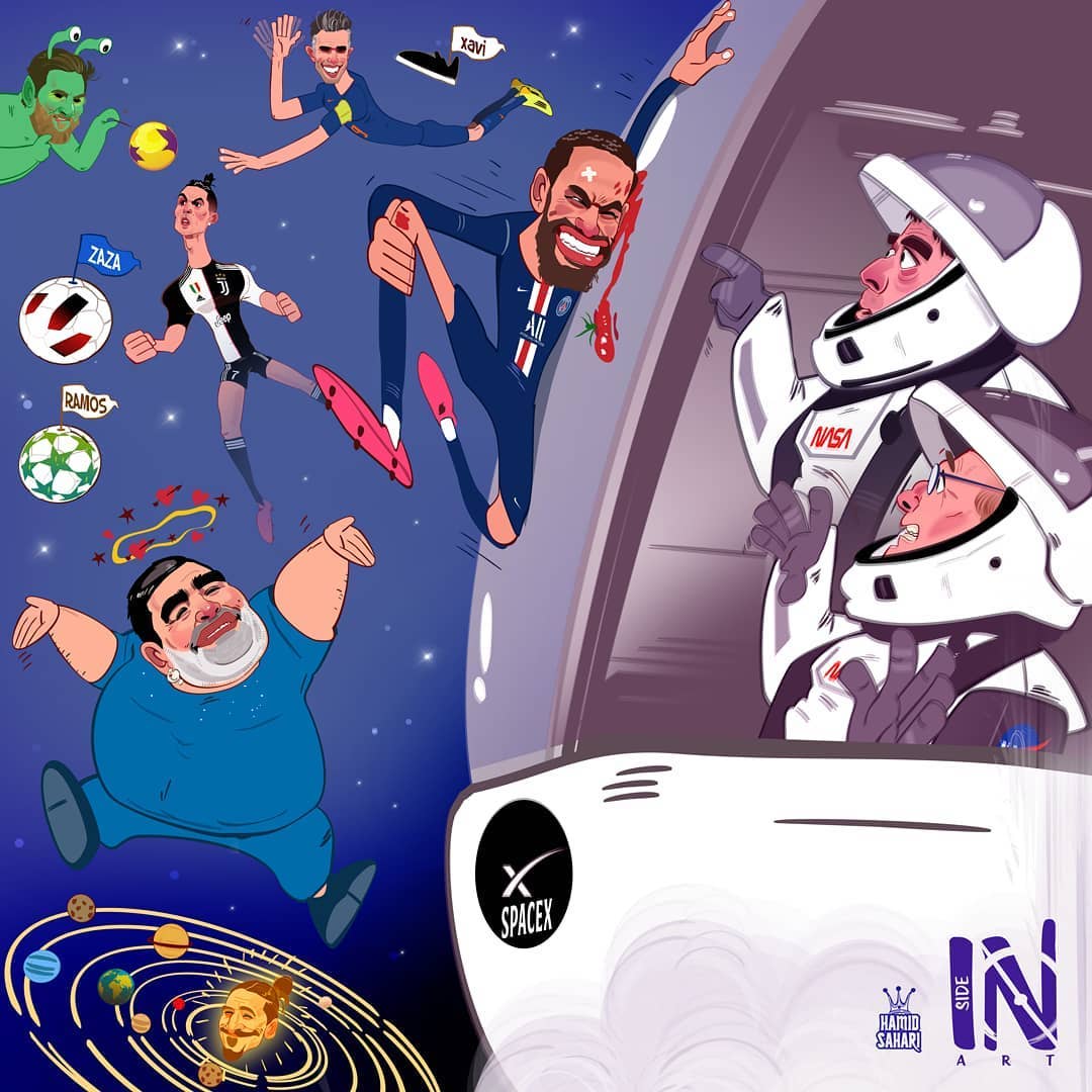 کاریکاتور جو فوتبالی دور زمین