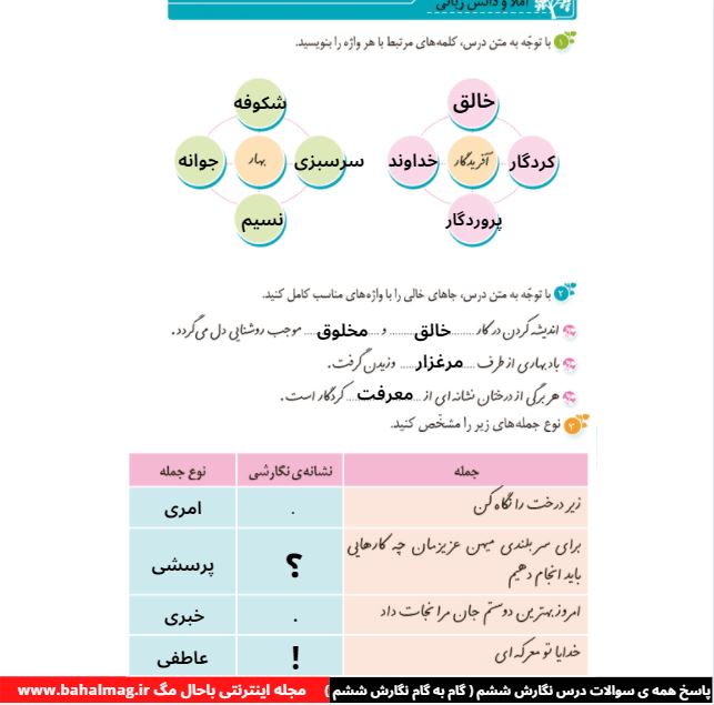 جواب املا و دانش زبانی صفحه 10 و 11 نگارش ششم