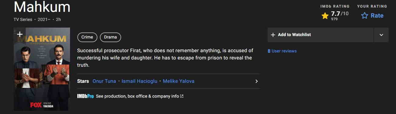 مشخصات IMDB سریال محکوم