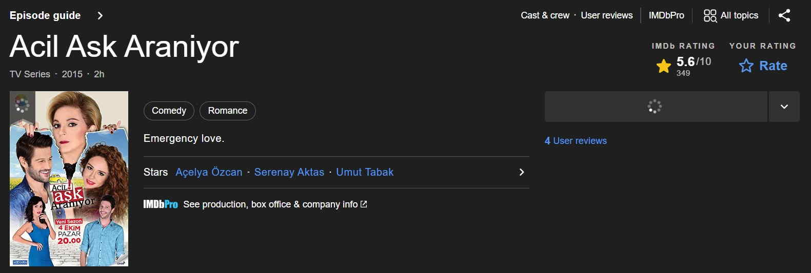 مشخصات IMDB سریال عشق اورژانسی