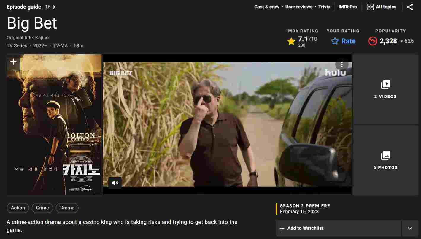 مشخصات IMDB سریال شرط بندی بزرگ