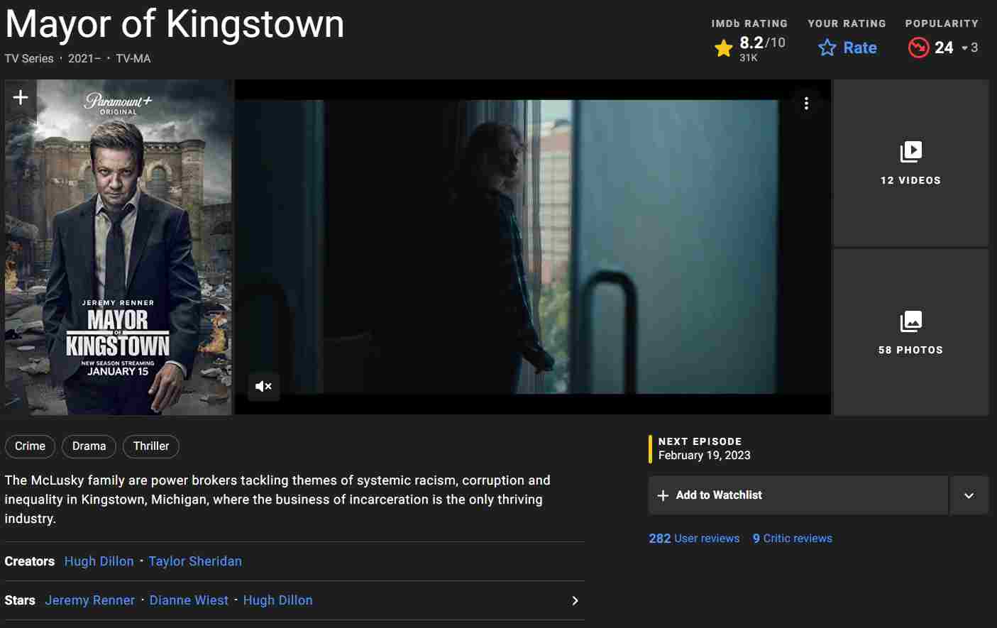 مشخصات IMDB سریال شهردار کینگزتاون