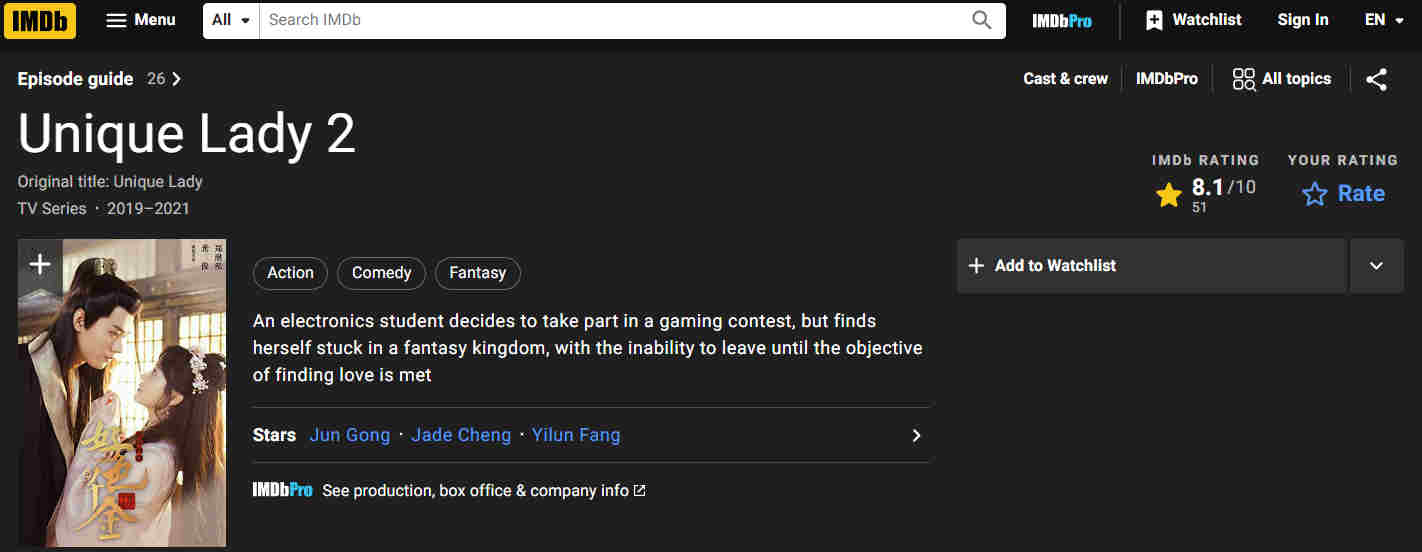 مشخصات IMDB سریال بانوی منحصر به فرد