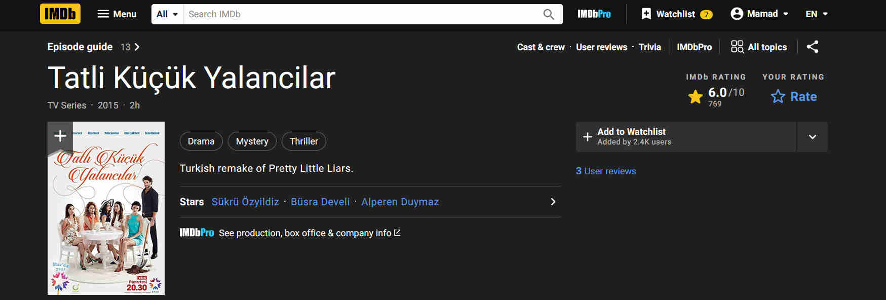 مشخصات IMDB سریال دروغگوهای کوچک شیرین