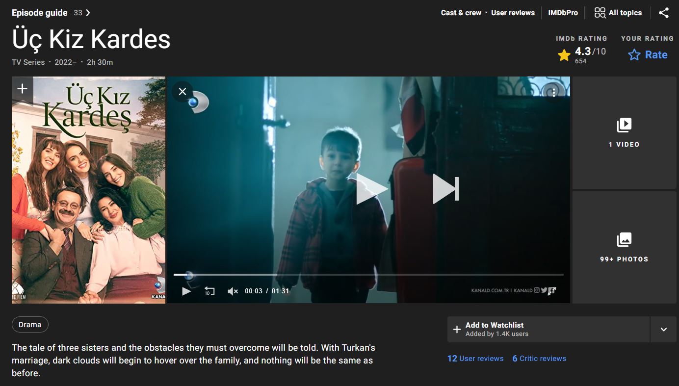 مشخصات IMDB سریال سه خواهر