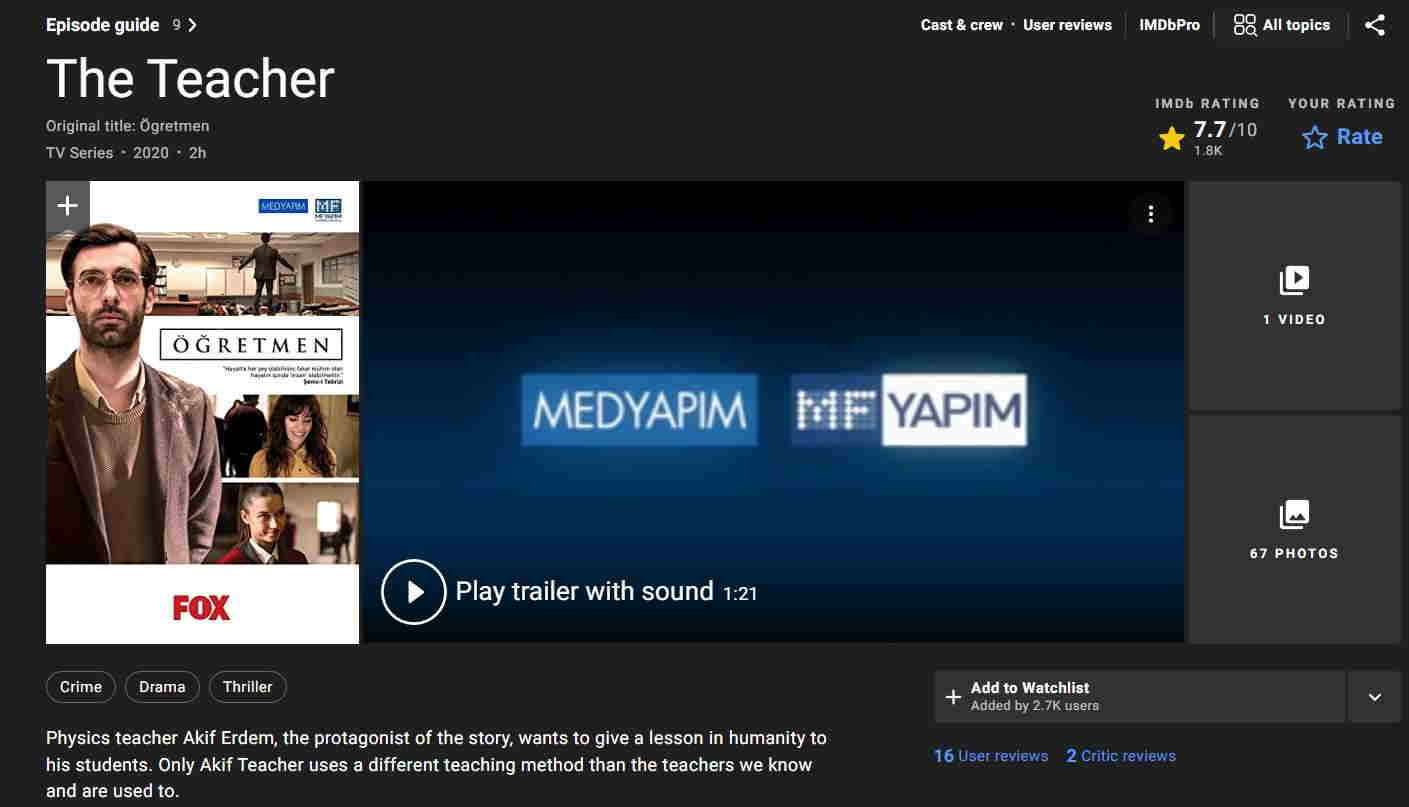 مشخصات IMDB سریال معلم