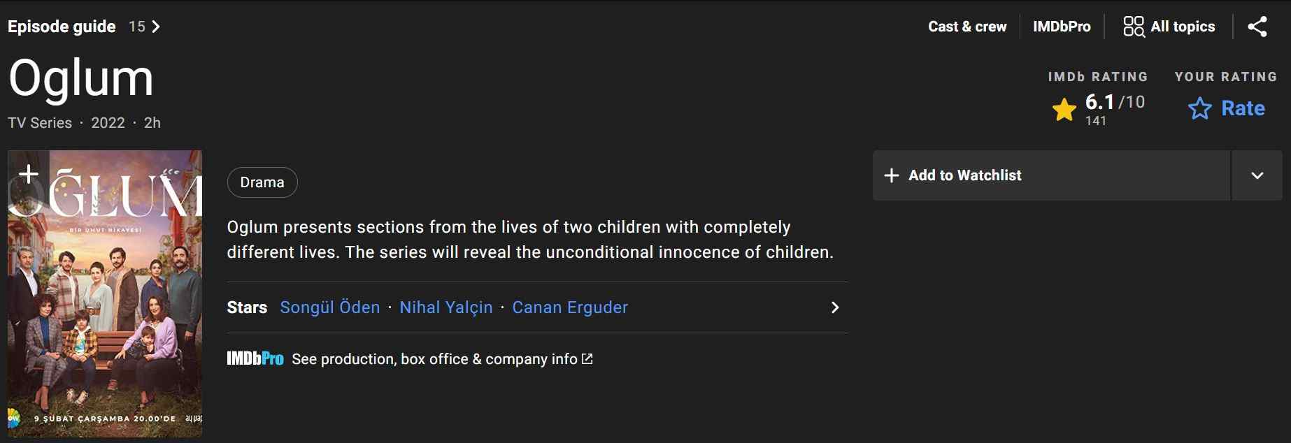 مشخصات IMDB سریال پسرم