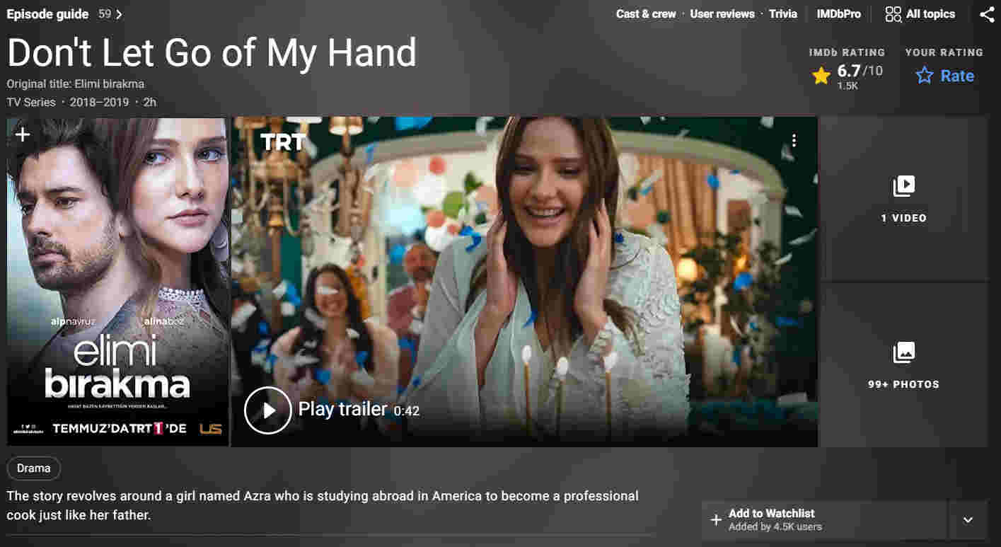 مشخصات IMDB سریال دستم را رها نکن