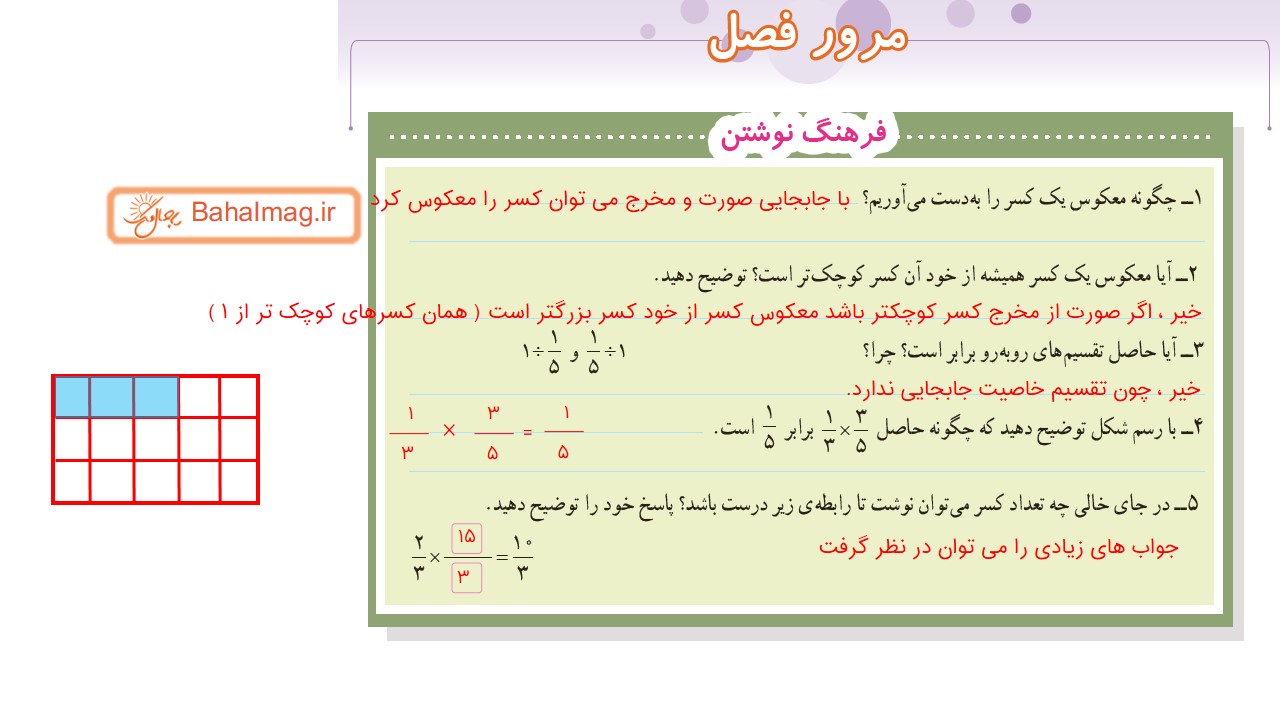 جواب تمرین صفحه 40 و 41 و 42 ریاضی ششم قسمت اول باحال مگ