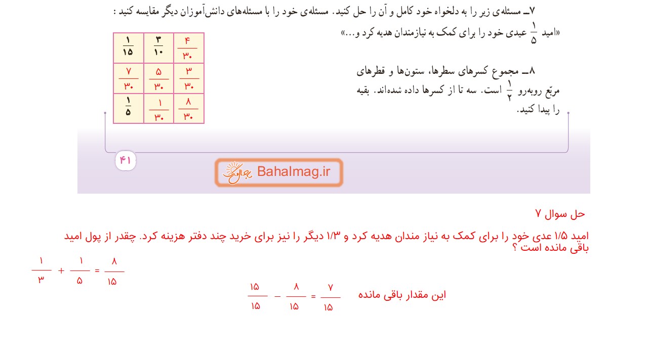 جواب تمرین صفحه 40 و 41 و 42 ریاضی ششم قسمت پنجم باحال مگ