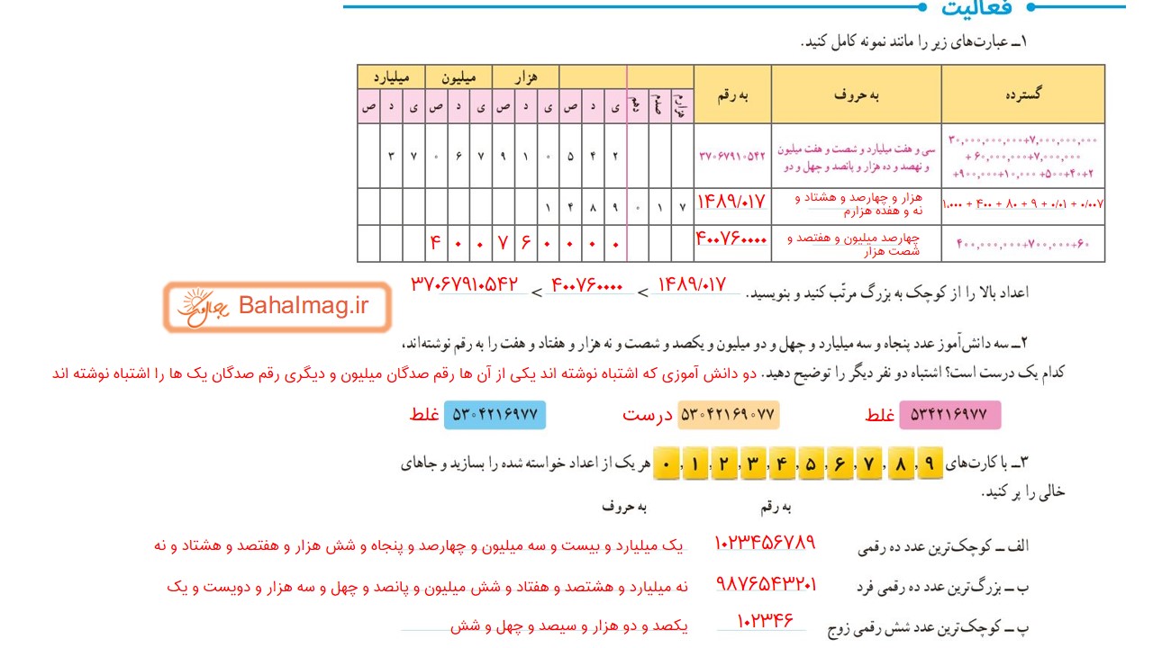 جواب فعالیت صفحه 7 ریاضی ششم  باحال مگ