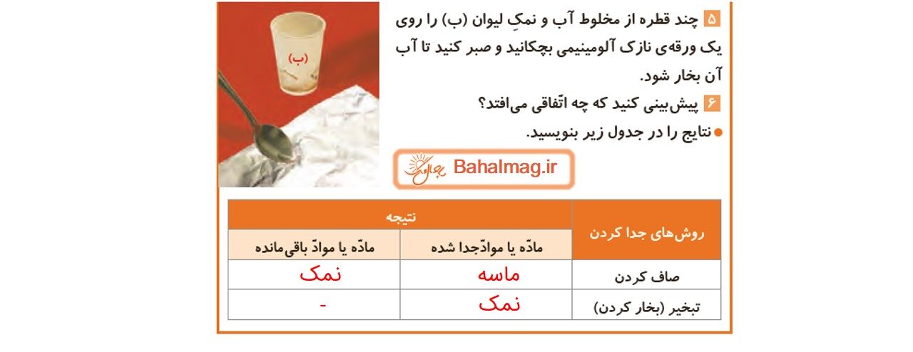 جواب فعالیت صفحه 12 علوم چهارم قسمت دوم