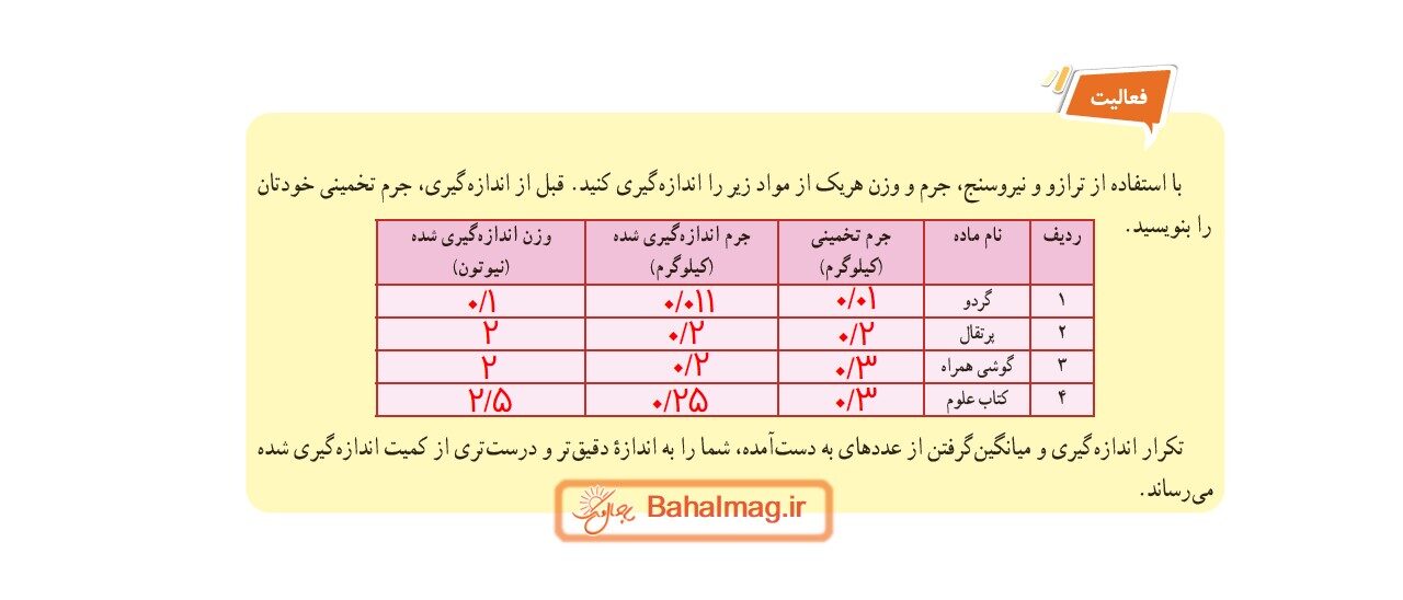 جواب فعالیت صفحه 8 علوم هفتم قسمت اول
