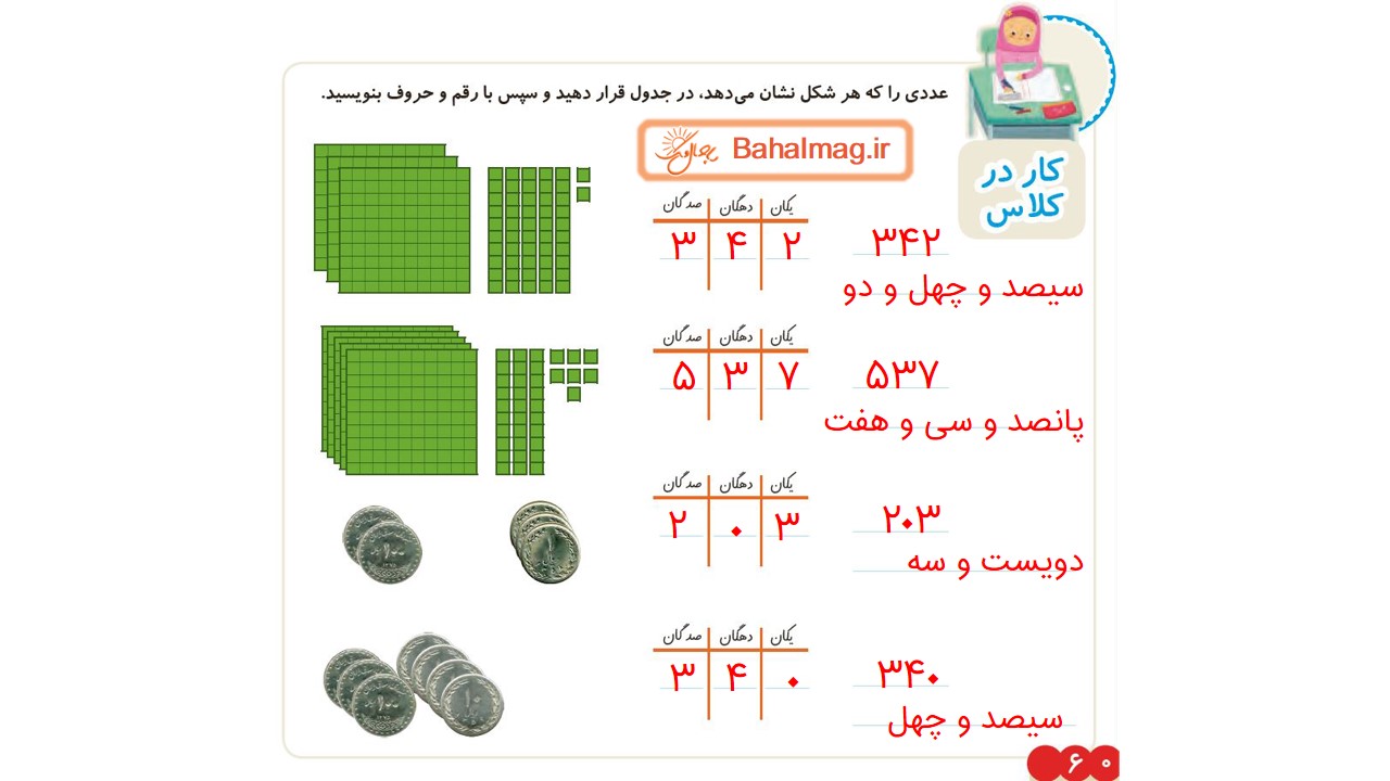 جواب کار در کلاس صفحه 60 ریاضی دوم