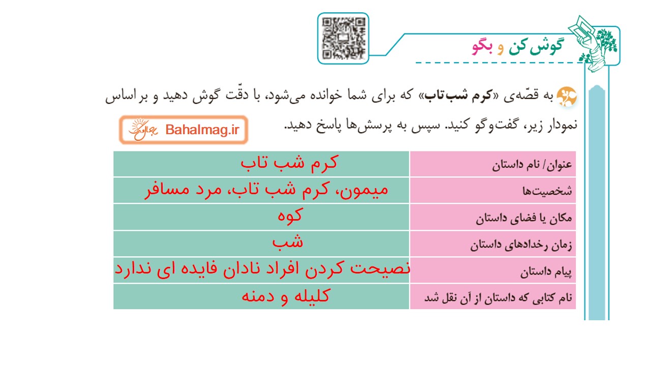 جواب صفحه ۳۶ و ۳۷ و ۳۸ فارسی پنجم قسمت پنجم