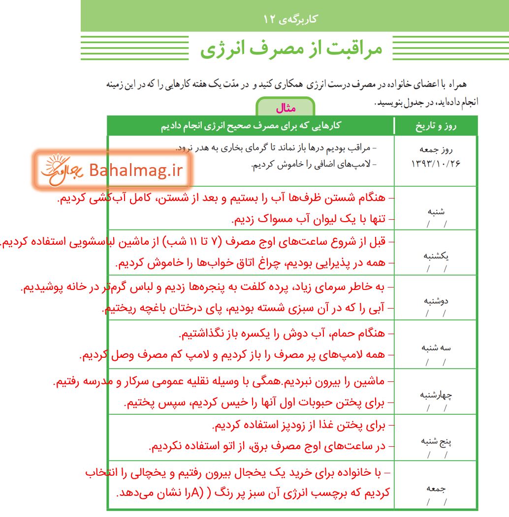 جواب کاربرگه 12 صفحه 57 مطالعات ششم