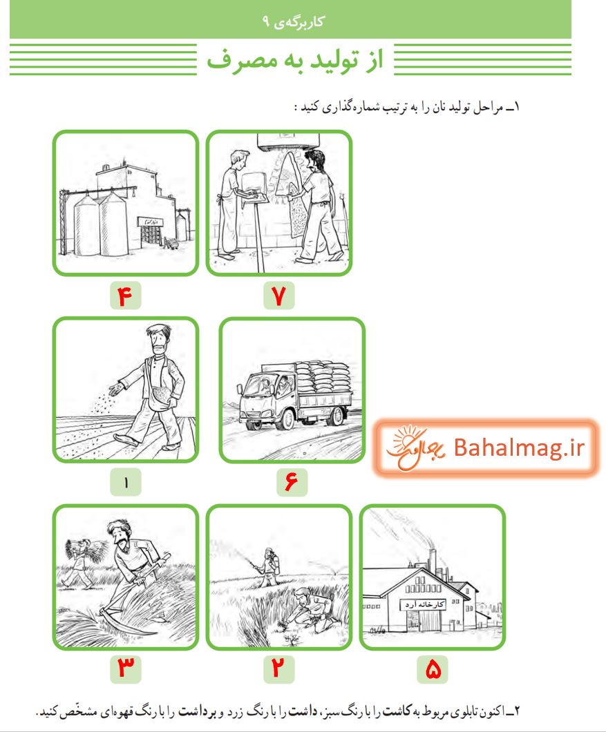 جواب کاربرگه 9 صفحه 44 مطالعات ششم