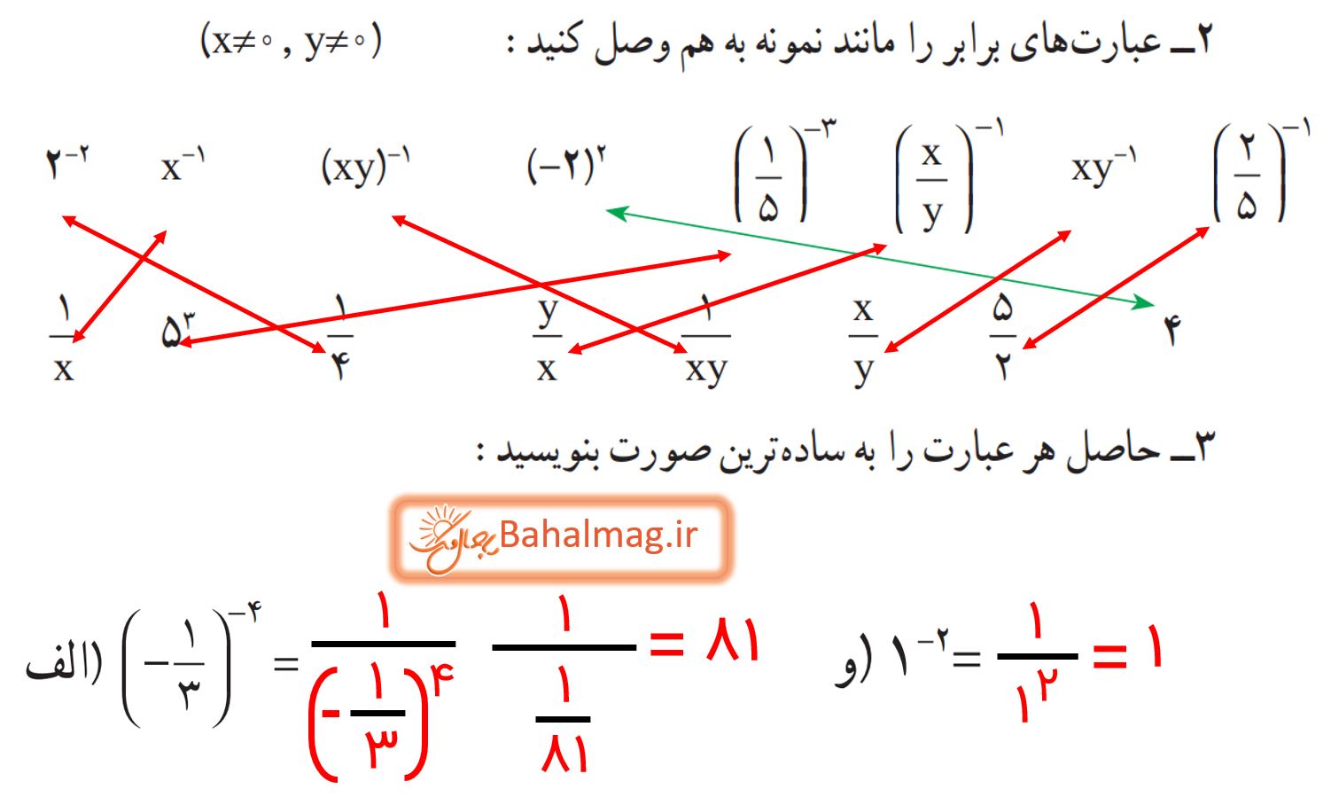 جواب کار در کلاس صفحه 61 ریاضی نهم قسمت 2