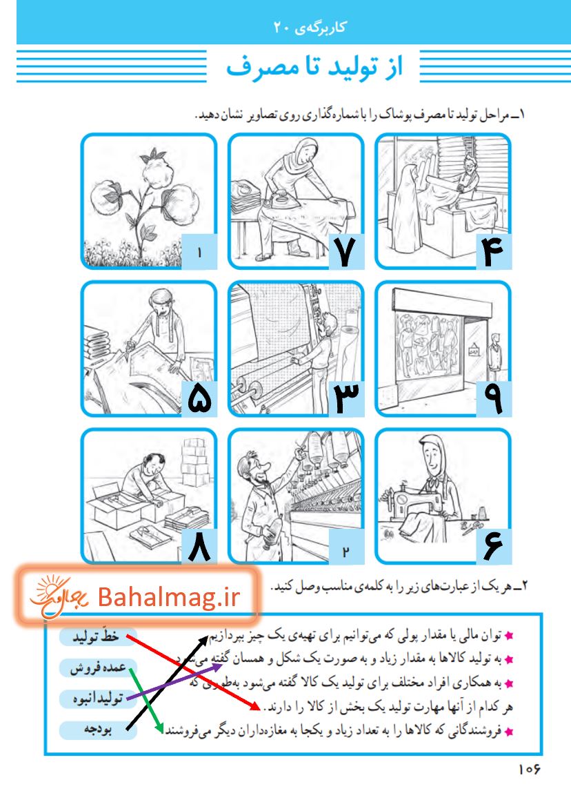 جواب کاربرگه 20 صفحه 106 مطالعات ششم