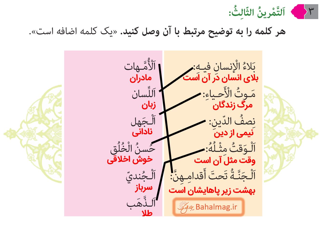 جواب التمرین الثالث صفحه 30 عربی هشتم