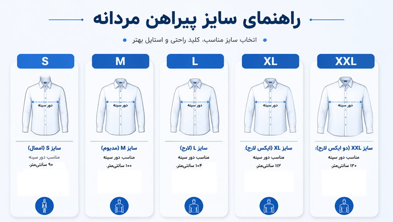 اندازه های استاندارد پیراهن مردانه از S تا XXL