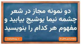 دو نمونه مجاز در شعر چشمه نیما یوشیج بیابید و مفهوم هر کدام را بنویسید